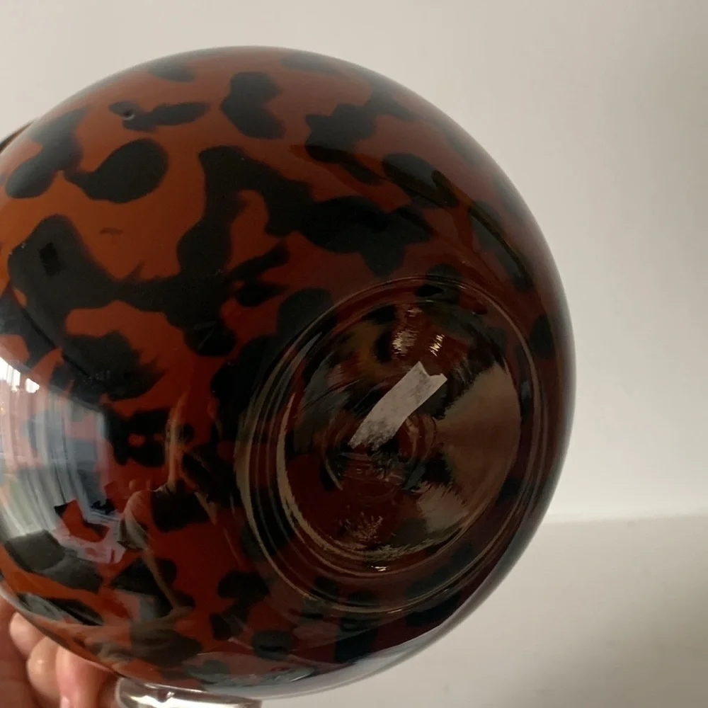 1998 Bombay Company Hand Blown Glass Tiger Pitcher Orange & Black 6.5